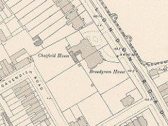 A close-up map extract showing the area between London Road on the top right and Cavendish Road on the bottom left, with details of houses and even trees.