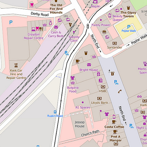 A modern computer-generated map again showing the same area as the previous two images.  The yellow-highlighted building has been replaced by a different building labelled “Jessop House”.
